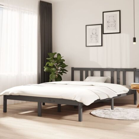 Cadre de lit sans matelas-Structure de lit gris bois massif 140x200 cm 185618