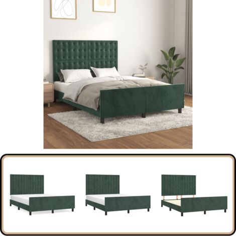 Cadre de lit sans matelas vert foncé 140x190 cm velours - Cadre De Lit - Lit Double - Lit Avec Têted'appui - Tête De Lit Réglable - Literie
