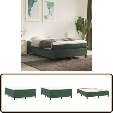 Cadre de lit sans matelas vert foncé 140x190 cm velours - Cadre De Lit - Lit En Velours - Lit Double - Literie - Meubles De Chambre