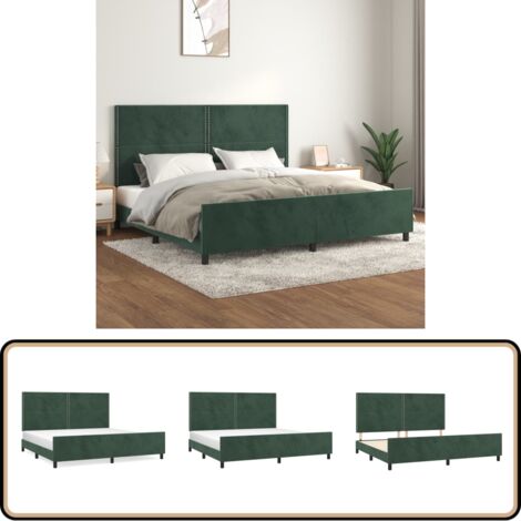 Cadre de lit sans matelas vert foncé 200x200 cm velours - Lit Plateforme - Lit Capitonné - Lit Design - Lit Moderne - Tête De Lit Ajustable