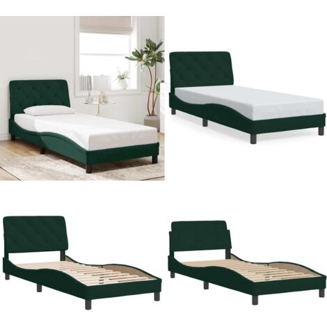 Cadre de lit sans matelas vert foncé 80x200 cm velours - Cadre de lit - Coussin de tête de lit