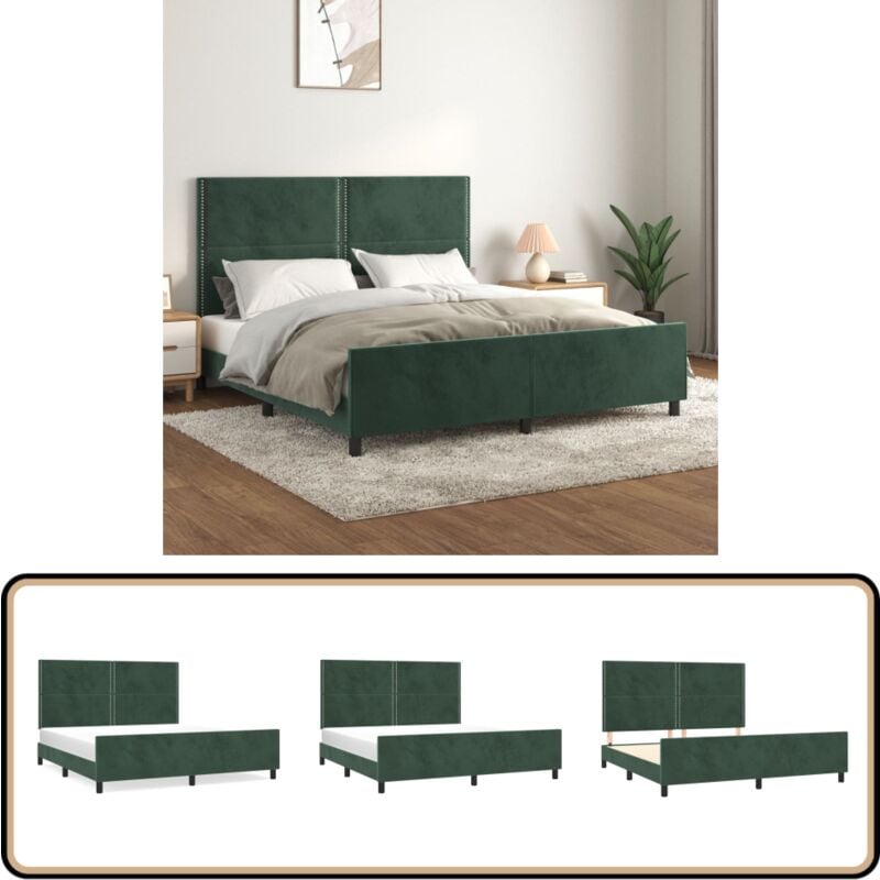 Cadre de lit sans matelas vert foncé velours - Cadre De Lit - Lit Avec Têted'appui - Lit Velours - Lit Design - Literie