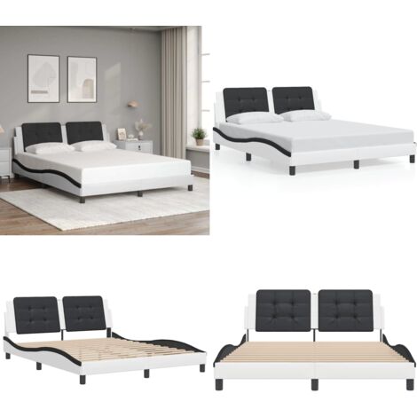 Cadre de lit sans matelas Zadar blanc et noir 160x200 cm similicuir - Cadre de lit - Tête de lit
