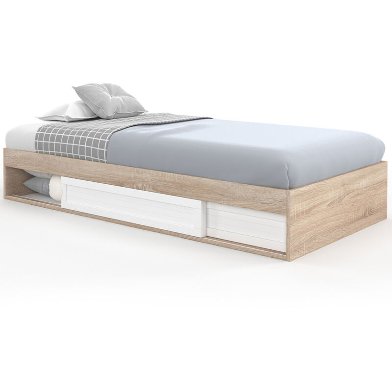 Idmarket - Cadre de lit simple salem avec rangement et sommier 90 x 190 cm façon hêtre et blanc