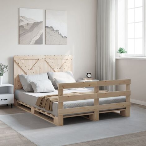 Cadre de Lit Simple Sans Matelas avec Tête de Lit Bois Massif Pin et Pied de Lit, Dimensions 140x200 cm, Hauteur 104 cm