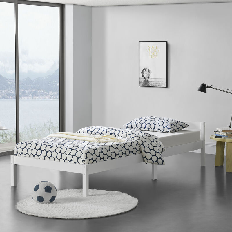 lit en bois en pin avec design bas design blanc minimal de différentes tailles couleur : 120 x 200 cm