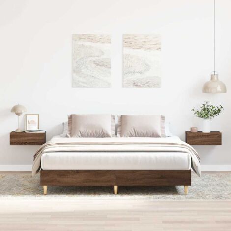 Cadre de Lit Sommier à Lattes en Bois d'Eucalyptus Massif Chêne Marron 140x200 cm