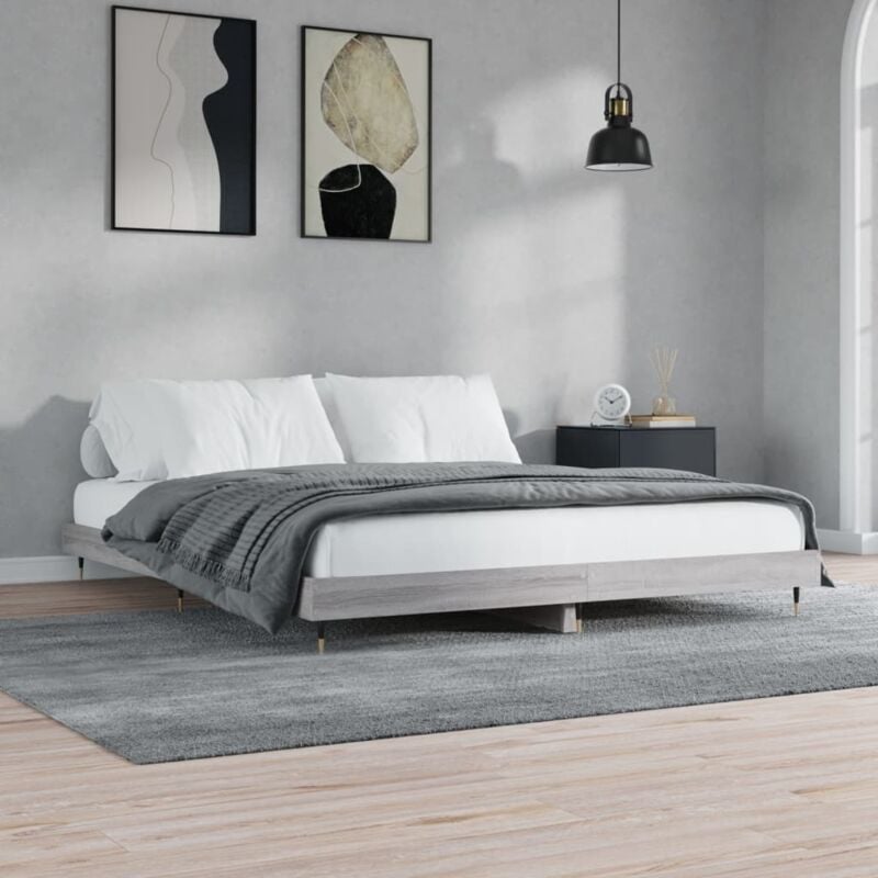 Cadre de lit sans matelas sonoma gris 160x200cm bois ingénierie Vidaxl