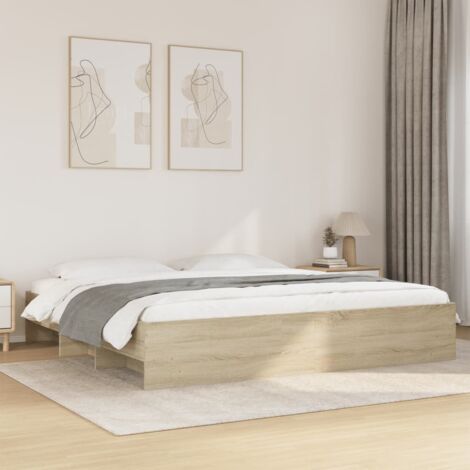 Cadre de lit Sonoma 180x200 cm chêne en bois d'ingénierie avec sommier à lattes et compartiments de rangement