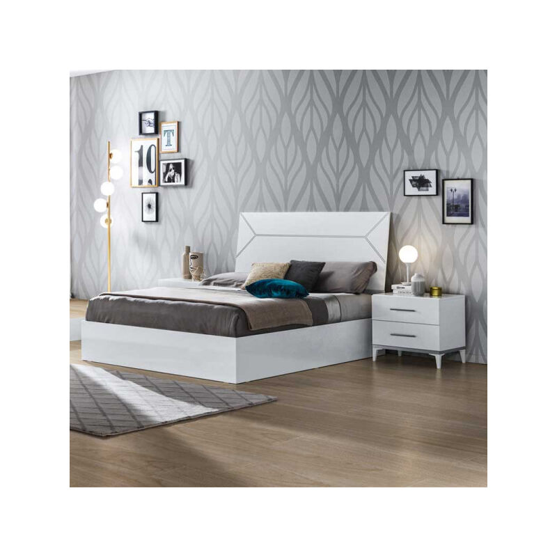 TMM - Cadre de lit + Tête de lit 140x190 Blanc brillant - ladabi - l 142 x l 190 x h 124 cm