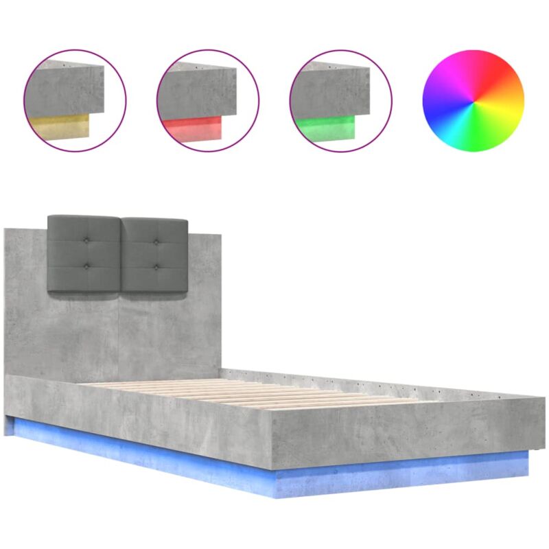 Vidaxl - Cadre de lit tête de lit et lumières led gris béton 75x190 cm