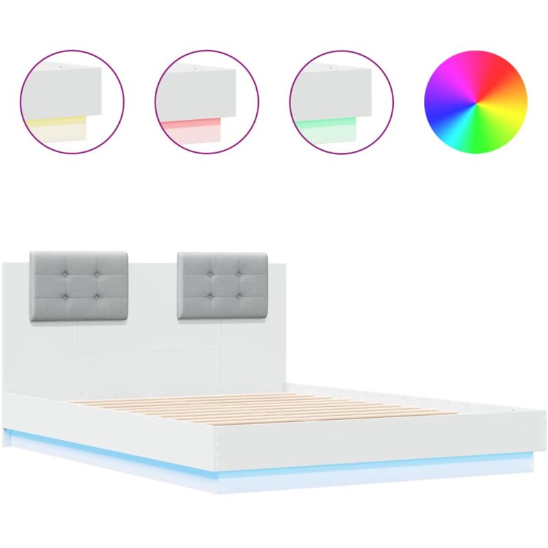Vidaxl - Cadre de lit avec tête de lit et lumières led blanc 135x190 cm
