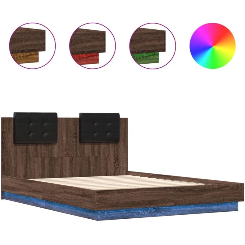 Vidaxl - Cadre de lit tête de lit et lumières led chêne marron 120x190cm