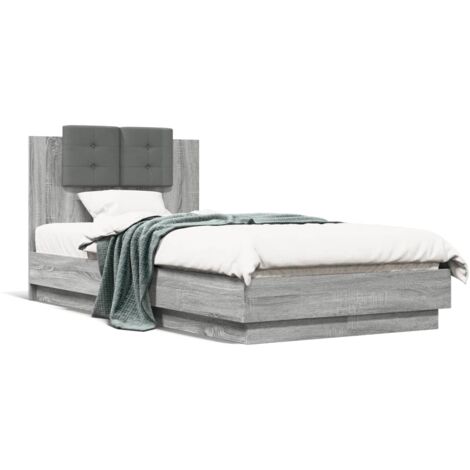 Cadre de lit tête de lit sonoma gris 90x190 bois ingénierie