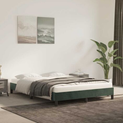 Cadre de Lit Velours Vert Foncé 140x200 cm avec Soutien à Lattes de Contreplaqué