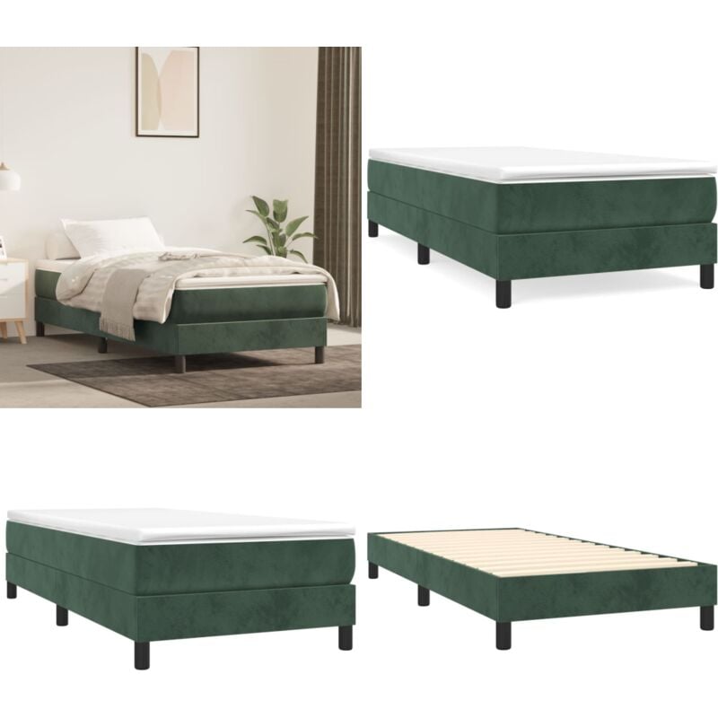Cadre de lit sans matelas vert foncé 80x200 cm velours - Cadre De Lit - Lit Double - Lit Velours - Literie - Meuble Chambre - Home & Living