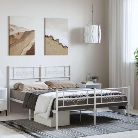 Cadre de lit,Structure de lit,Lit Adulte métal sans matelas et pied de lit blanc 150x200 cm 977306