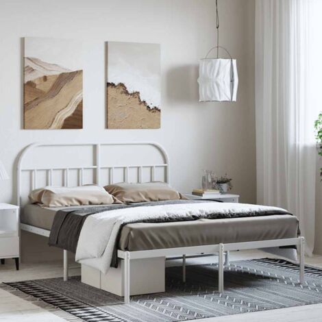Cadre de lit,Structure de lit,Lit Adulte métal sans matelas et tête de lit blanc 150x200 cm 417664