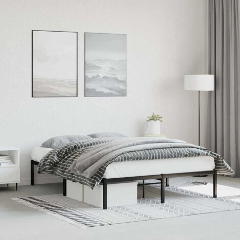 Cadre de lit,Structure de lit,Lit Adulte métal sans matelas noir 135x190 cm