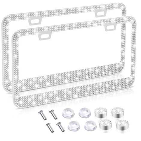 Cadre De Plaque D'immatriculation - Strass En Verre Trempé - Acier Inoxydable AISI 304 - Convient Aux Plaques Européennes 520 X 110 Mm - 2 Unités