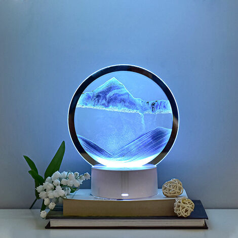 Cadre de sable qui coule, image d'art de sable en mouvement rond en verre 3D image de sable de mer profonde affichage mobile cadre de sable qui coule, décor de travail de bureau à la maison de bureau