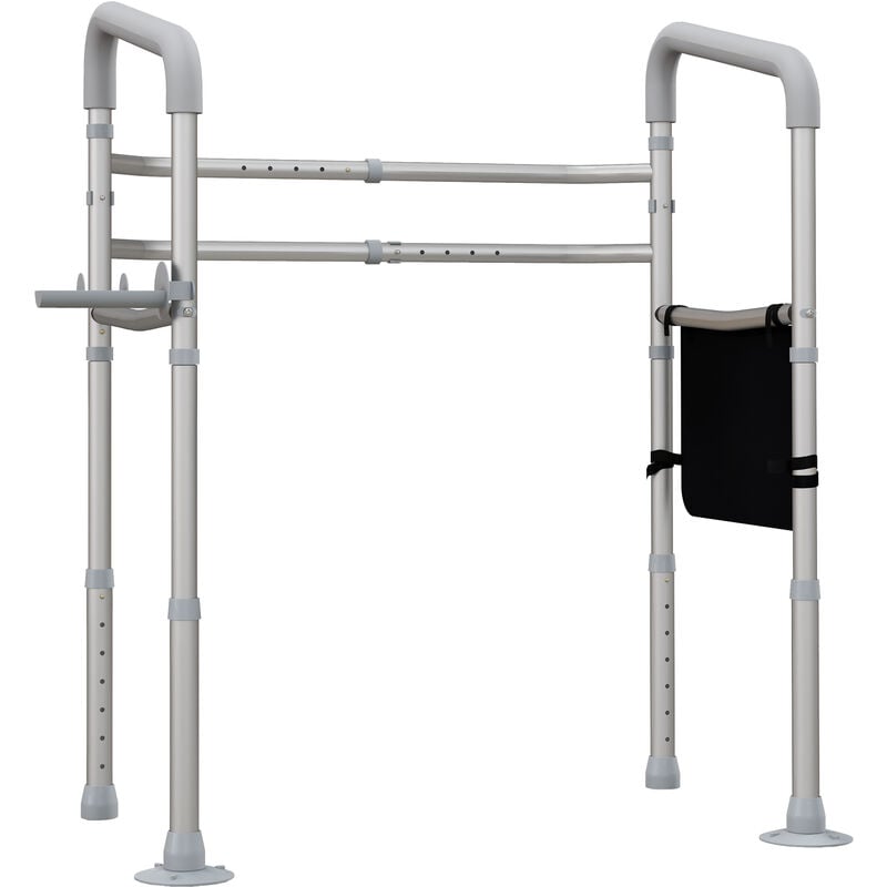 Cadre de sécurité de toilettes - cadre de toilettes réglable - barres d'appui rembourrées pour toilettes - alu. eva gris