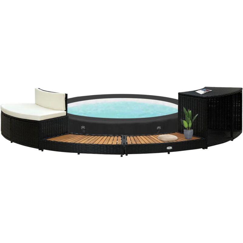 vidaXL Whirlpool-Umrandung Schwarz Poly Rattan & Massivholz Akazie