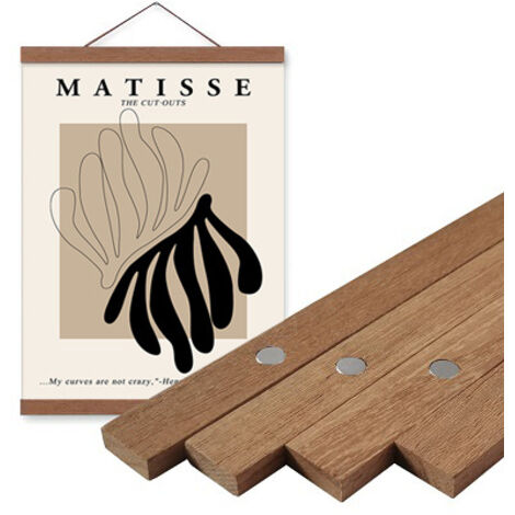 Cadre de suspension magnétique en bois, teck pour affiches, rouleaux de photos, cadres photo, peintures sur toile, 21cm sans affiche