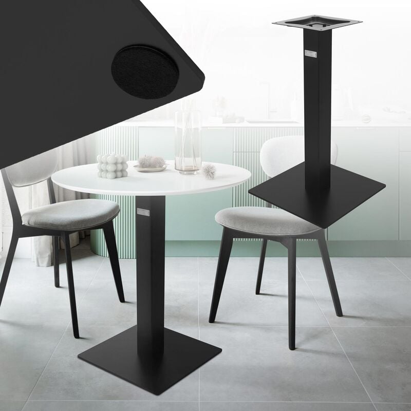 Cadre de Table Individuel Pied Noir, Hauteur 72 cm, Acier Laqué Époxy, Colonne de Table, Plaque de Base 43x43 cm, Piètement de Table Salle à Manger,