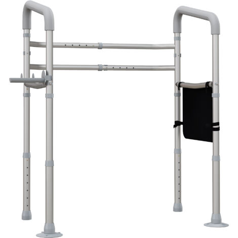 Cadre de toilette accoudoirs réglables largeur hauteur support poche rangement salle de bain gris