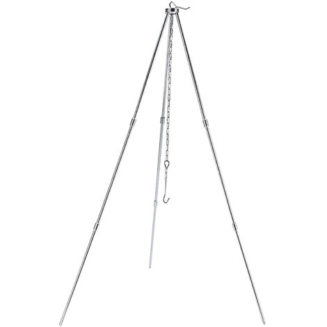 Cadre de trépied pour barbecue avec chaîne et crochet, sac de rangement, hauteur réglable, support de trépied de camping pour feu ouvert, voyage, randonnée, pique-nique, barbecue, Argent