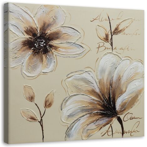 Cadre déco Fleurs Beige Naturelles 40x40