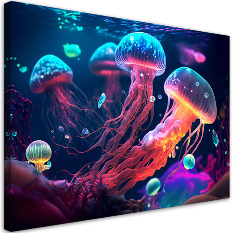 Cadre déco Méduse de mer néon 90x60