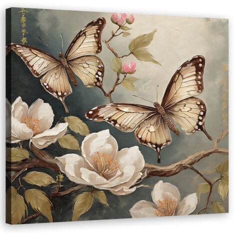Cadre déco Papillon Nature Fleurs 40x40