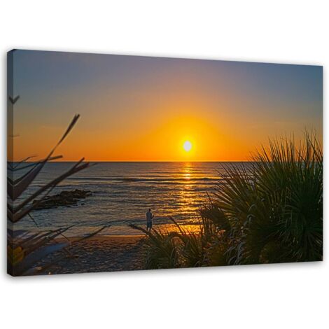 Cadre déco Plage herbe coucher de soleil 90x60