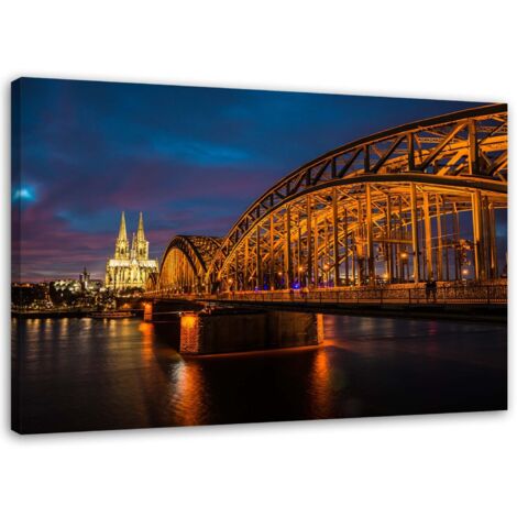 Cadre déco Pont Hohenzollern de Cologne et cathédrale de nuit 60x40