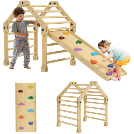 Cadre d’escalade 3-en-1, pliable, échelle et toboggan/mur d’escalade, en bois, pour enfants de 1,5 à 4 ans
