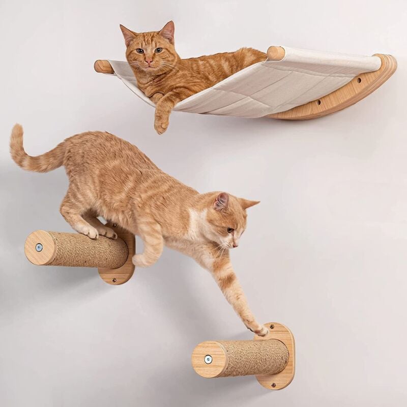 Crea - Cadre d'escalade mural en bois pour chat, lit pour chat, hamac intégré, combinaison multicouche, plate-forme de saut pour chat, colonne