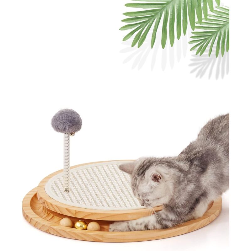 Cadre d'escalade pour chat, griffoir en sisal naturel, jouet interactif pour chaton avec piste à billes, balle à ressort