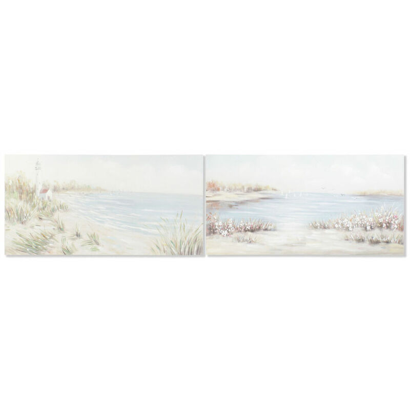 Tableau Dkd Home Decor 140 x 3,7 x 70 cm Plage méditerranéenne (2 pièces)