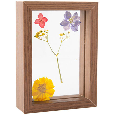 Cadre en bois avec vitrine, orné de fleurs et de feuilles séchées, idéal pour une photo de mariage ou une décoration de bureau,5 pouces (9 x 13) cm