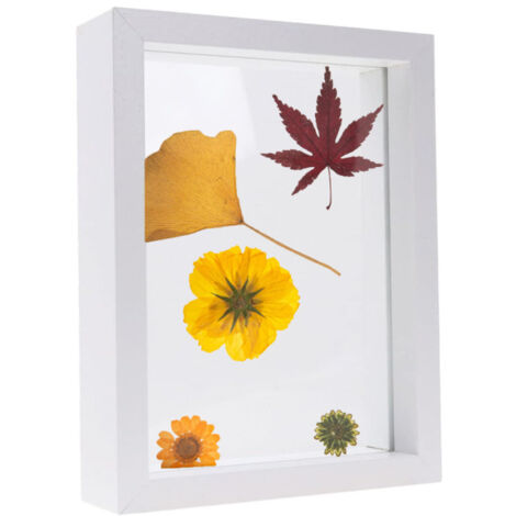 Cadre en bois avec vitrine, orné de fleurs et de feuilles séchées, idéal pour une photo de mariage ou une décoration de bureau,Blanc - 5 pouces (9 x 13 cm)