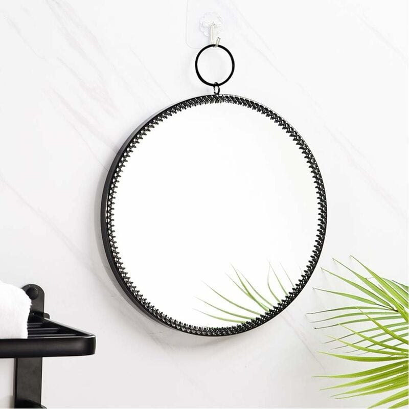Cadre en métal Mur Rond Miroir Suspendu décoratif Miroir Maquillage Miroir vanité Miroir pour Salle de Bain Salon Chambre (Noir) Fei Yu