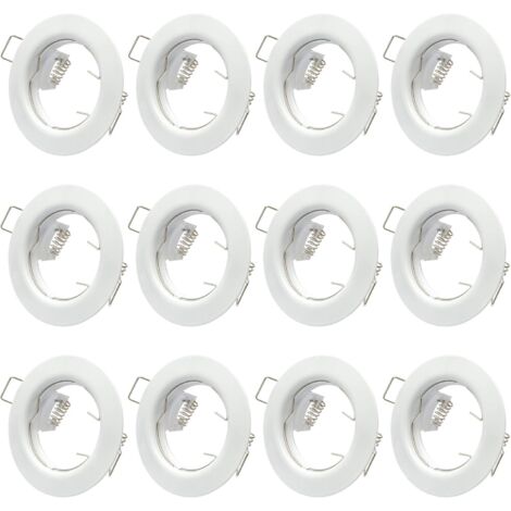 Cadre Encastrable - Lot De 12 - Métal Blanc - Douille GU10 - Plafond Et Mur - Diamètre 80mm
