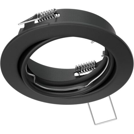 Cadre Encastrable Plafond Rond Noir Mat - Acier - Pivotant 30 Degrés - Pour Douille GU10 GU5.3 - Salon Cuisine Salle De Bain - Diamètre 83 mm