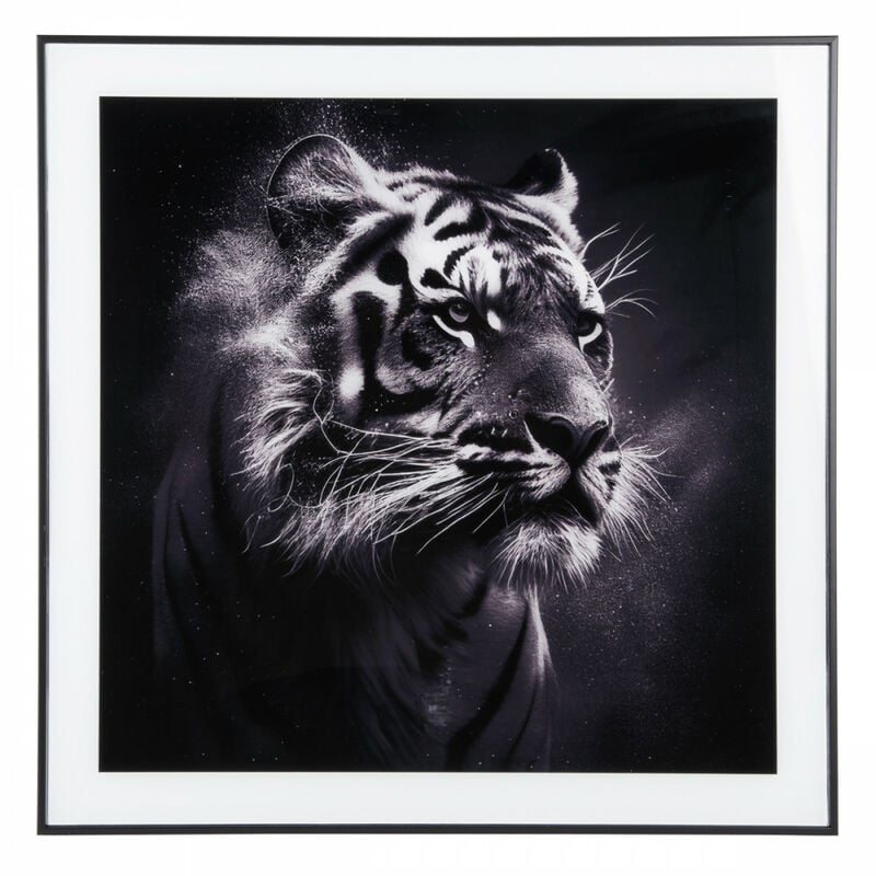 Present Time - Cadre et photo d'art noir et blanc Tigre Noir