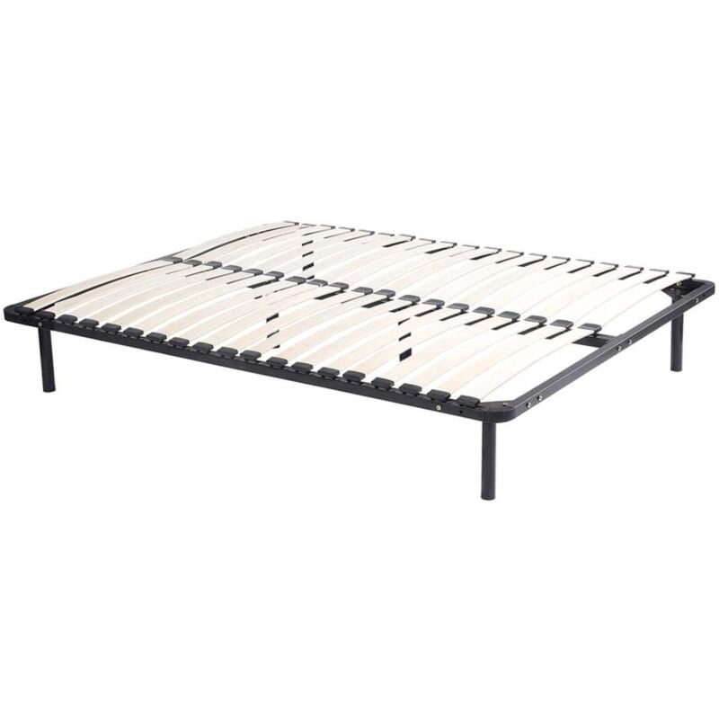 Vente-unique - Sommier cadre à lattes 140 x 200 cm - 2x19 lattes - Avec pied - Noir - kalista de ysmée