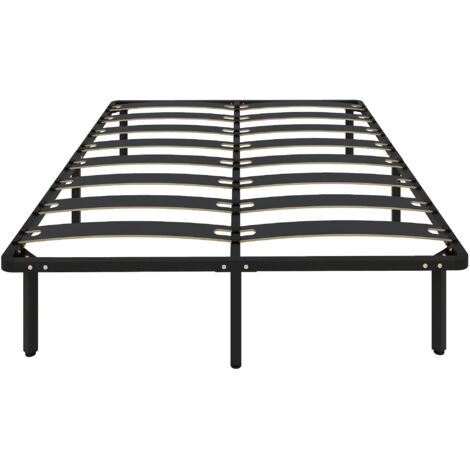 Cadre lit 140x190 cm, cadre acier, lattes peuplier, espace rangement, charge 500 kg, noir