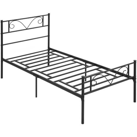 Cadre lit simple métal 31 cm pour matelas 90x190 cm, tête lit papillon, 95x196x100 cm, noir