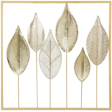 Cadre métallique à motif feuille, décoration murale, style moderne, doré